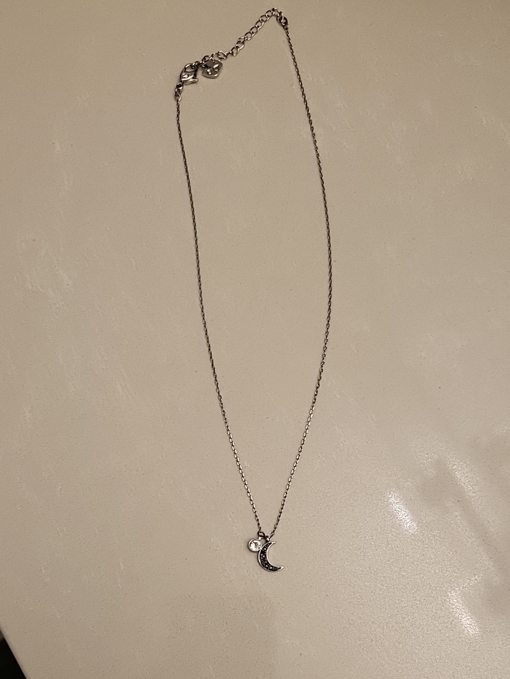 Swarovski Silver Crescent Moon Necklace with Crystal Accent
